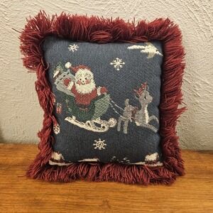 Riverdale Tapestry Throw Pillow Santa Sleigh Reindeer Christmas Made In USA